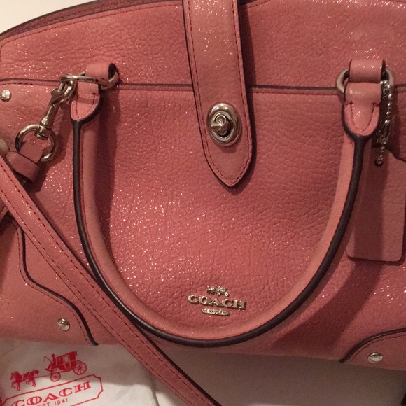 COACH Mercer Satchel 24 Glitter Rose Grain leather - Picture 3 of 5